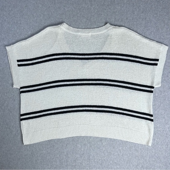 Carly Jean Los Angeles V-Neck Sweater White with Black Stripes - Picture 2 of 6